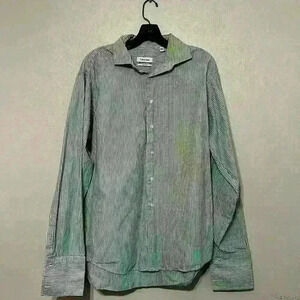 Calvin Klein Regular Fit Button Down Shirt White & Gray Stripped Cotton